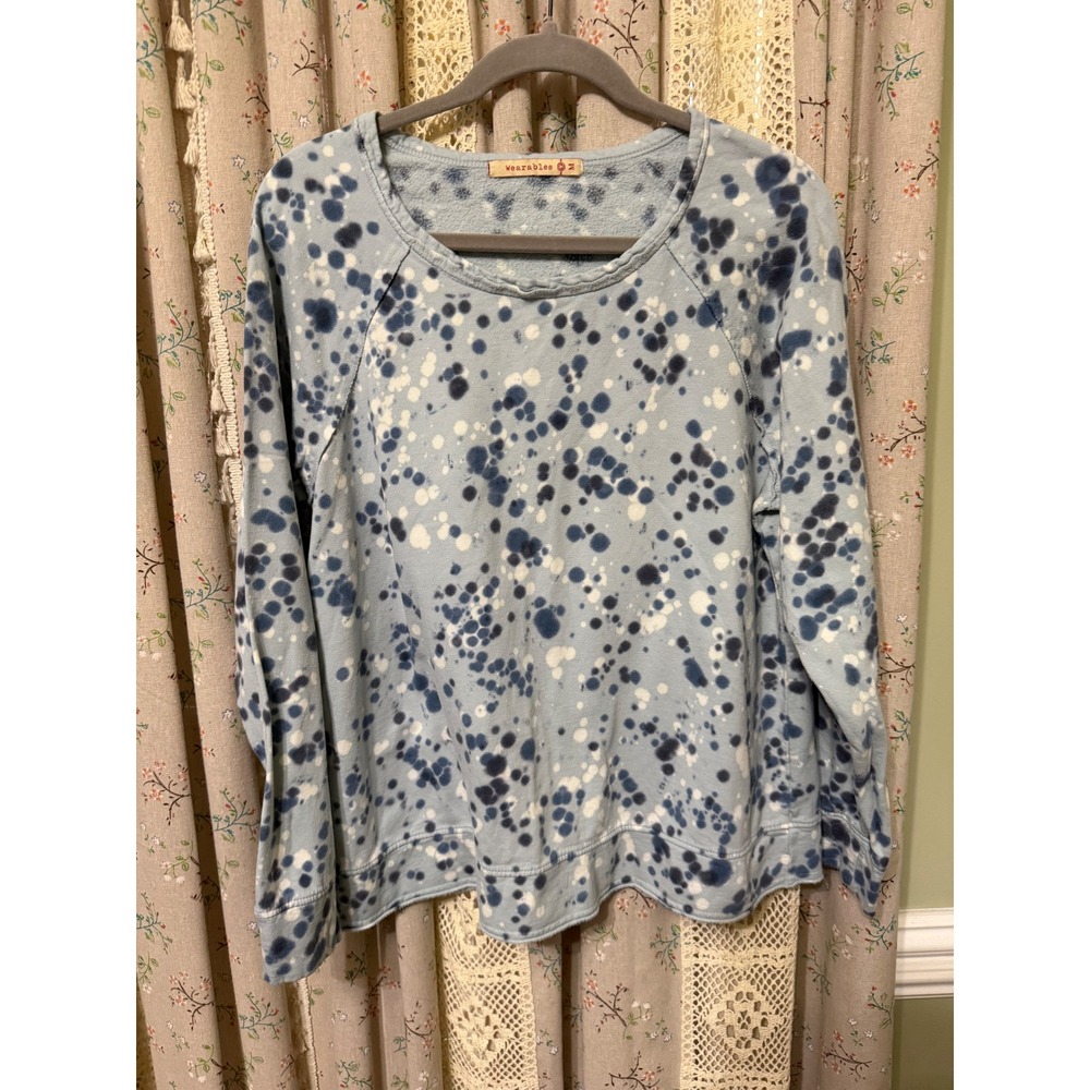 Wearables XCVI Splatter Print Sweatshirt Medium Blue Gray Cotton Rayon Pullover
